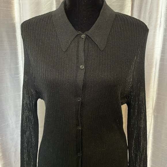 Asos Design Curve Women’s 18 Black Sheer Ribbed Button Up Collared Blouse - Picture 6 of 8